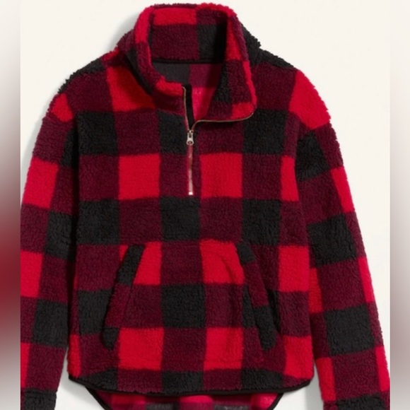 Old Navy- Plaid Quarter Zip Fleece Hoodie - Picture 3 of 9
